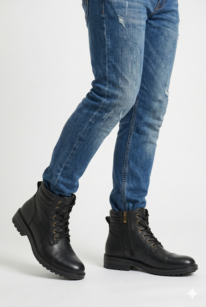 Da Uomo Stivaletti Pelle Strutturati Zip Laterale Lacci Urban