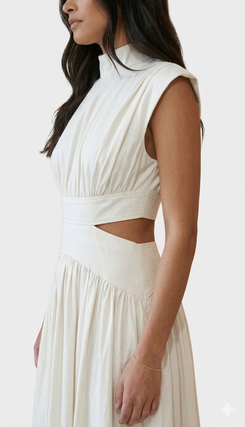 Da Donna Abito Maxi Collo Alto Cut-Out Vita Fluido Elegante