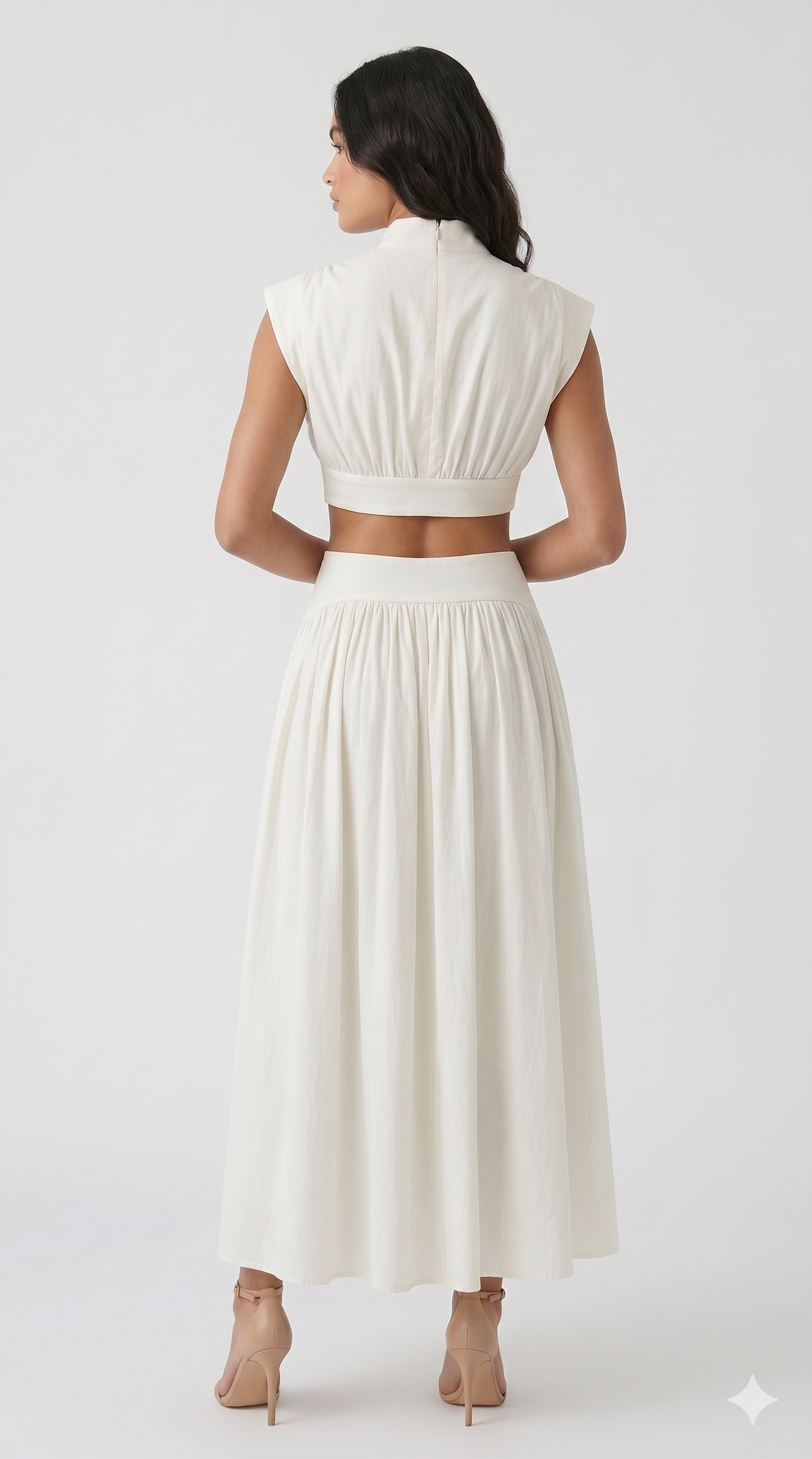Da Donna Abito Maxi Collo Alto Cut-Out Vita Fluido Elegante