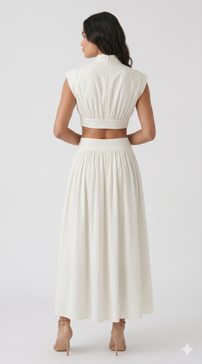 Da Donna Abito Maxi Collo Alto Cut-Out Vita Fluido Elegante