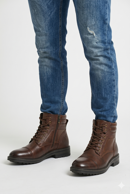 Da Uomo Stivaletti Pelle Strutturati Zip Laterale Lacci Urban