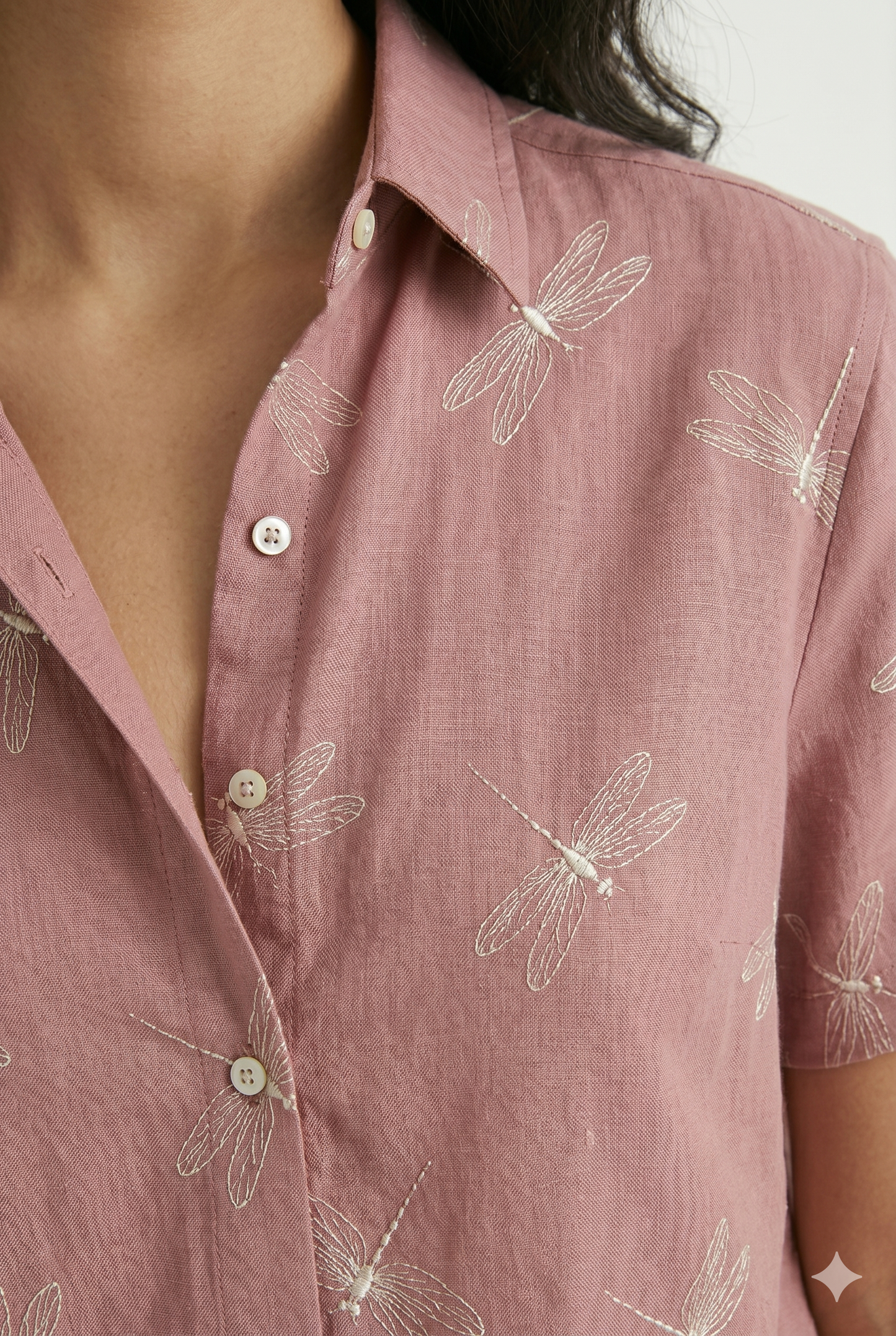 Women's Lightweight Short Sleeve Shirt with Dragonfly Print, Casual