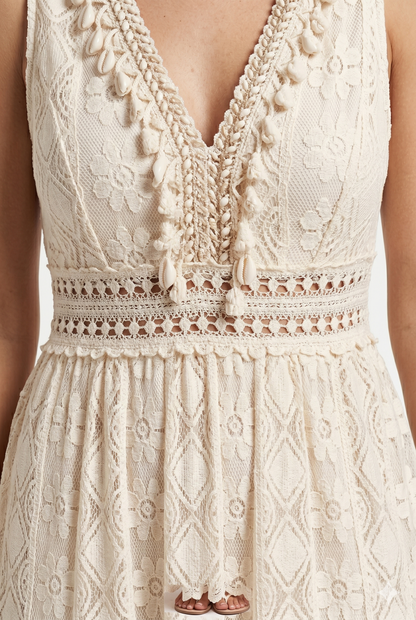 Da Donna Abito Maxi in Pizzo Boho con Scollo Profondo e Spacco