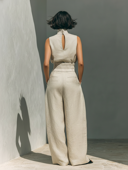 Da Donna Completo Due Pezzi con Top Senza Maniche e Pantaloni Palazzo