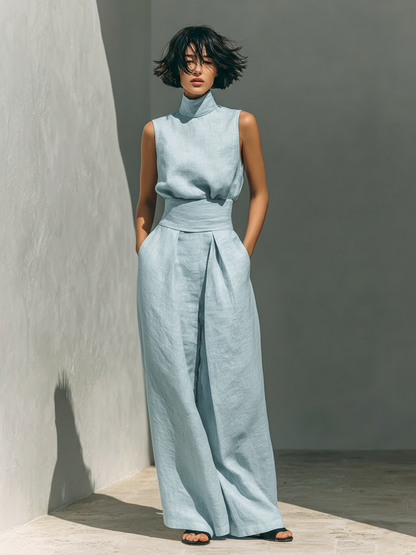 Da Donna Completo Due Pezzi con Top Senza Maniche e Pantaloni Palazzo