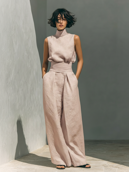 Da Donna Completo Due Pezzi con Top Senza Maniche e Pantaloni Palazzo