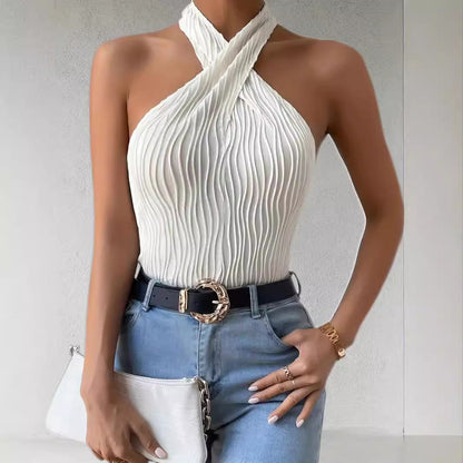 Da Donna Top Plissettato All'Americana Collo Incrociato Vestibilità Slim