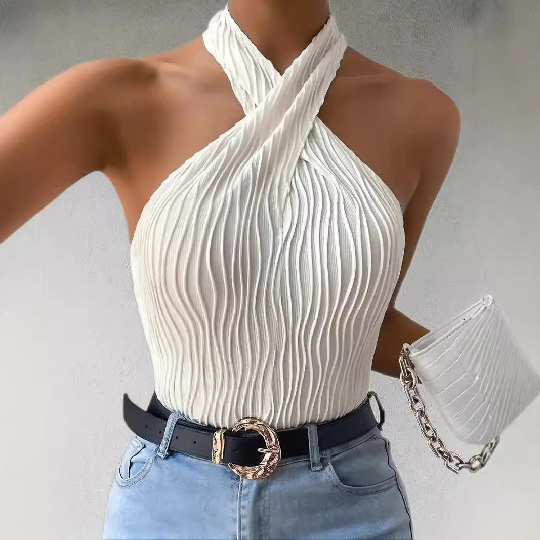 Da Donna Top Plissettato All'Americana Collo Incrociato Vestibilità Slim