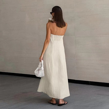 Da Donna Abito Maxi Senza Spalline Effetto Lino Vestibilità Comoda