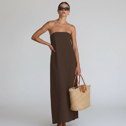 Da Donna Abito Maxi Senza Spalline Effetto Lino Vestibilità Comoda