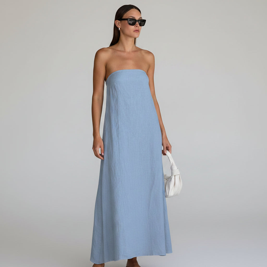 Da Donna Abito Maxi Senza Spalline Effetto Lino Vestibilità Comoda
