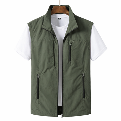 Uomo Gilet Leggero Zip Frontale Stile Utility Contemporaneo