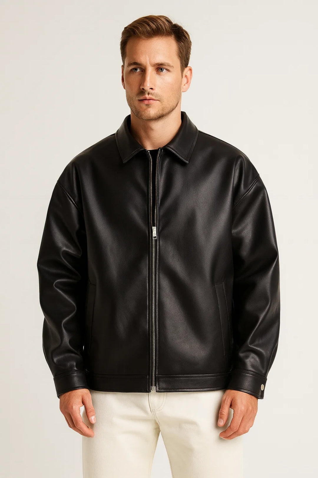 Da Uomo Giacca Biker Oversize Zip Urban Casual Moderna