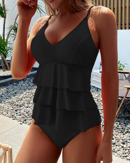 Da Donna Tankini con Balze a Strati e Scollo a V