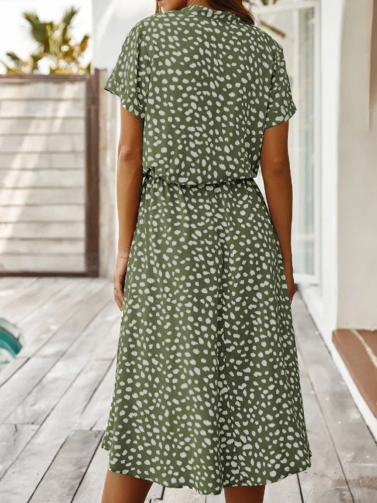Da Donna Abito Midi Stampato Cintura Regolabile Casual Moderna