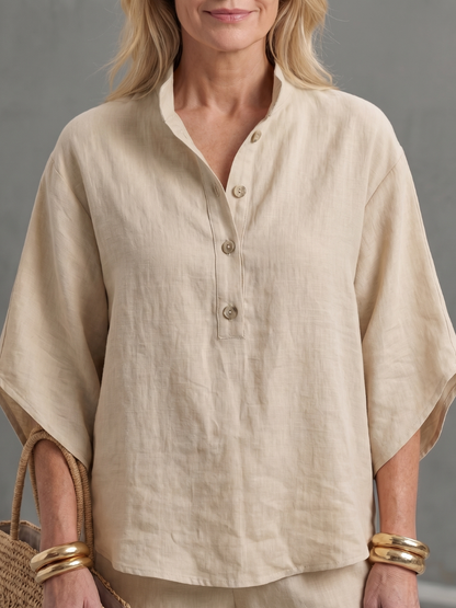 Da Donna Set Coordinato in Lino con Maniche Kimono e Gamba Dritta