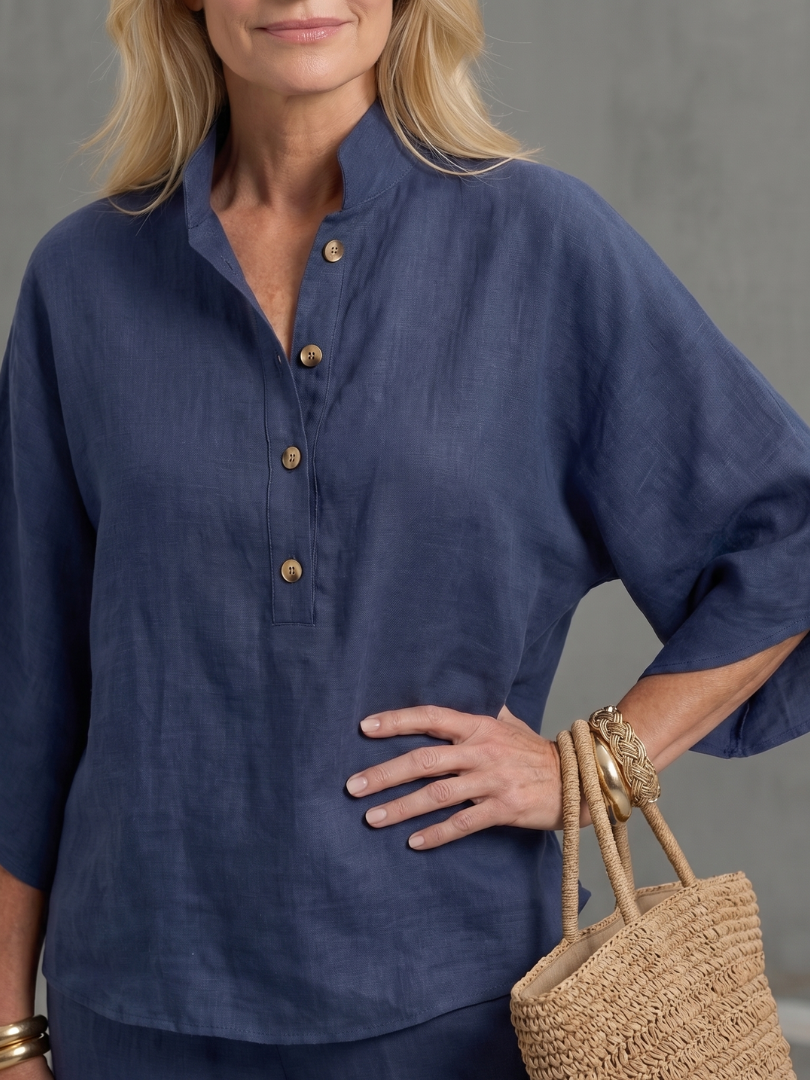 Da Donna Set Coordinato in Lino con Maniche Kimono e Gamba Dritta