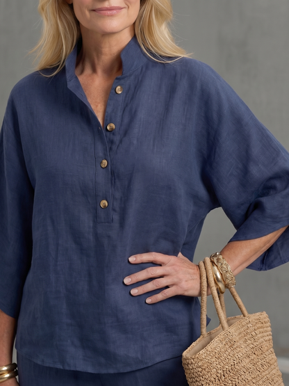 Da Donna Set Coordinato in Lino con Maniche Kimono e Gamba Dritta