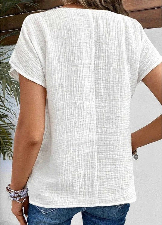 Da Donna Blusa con Colletto e Bottoni con Maniche Corte Testurizzate