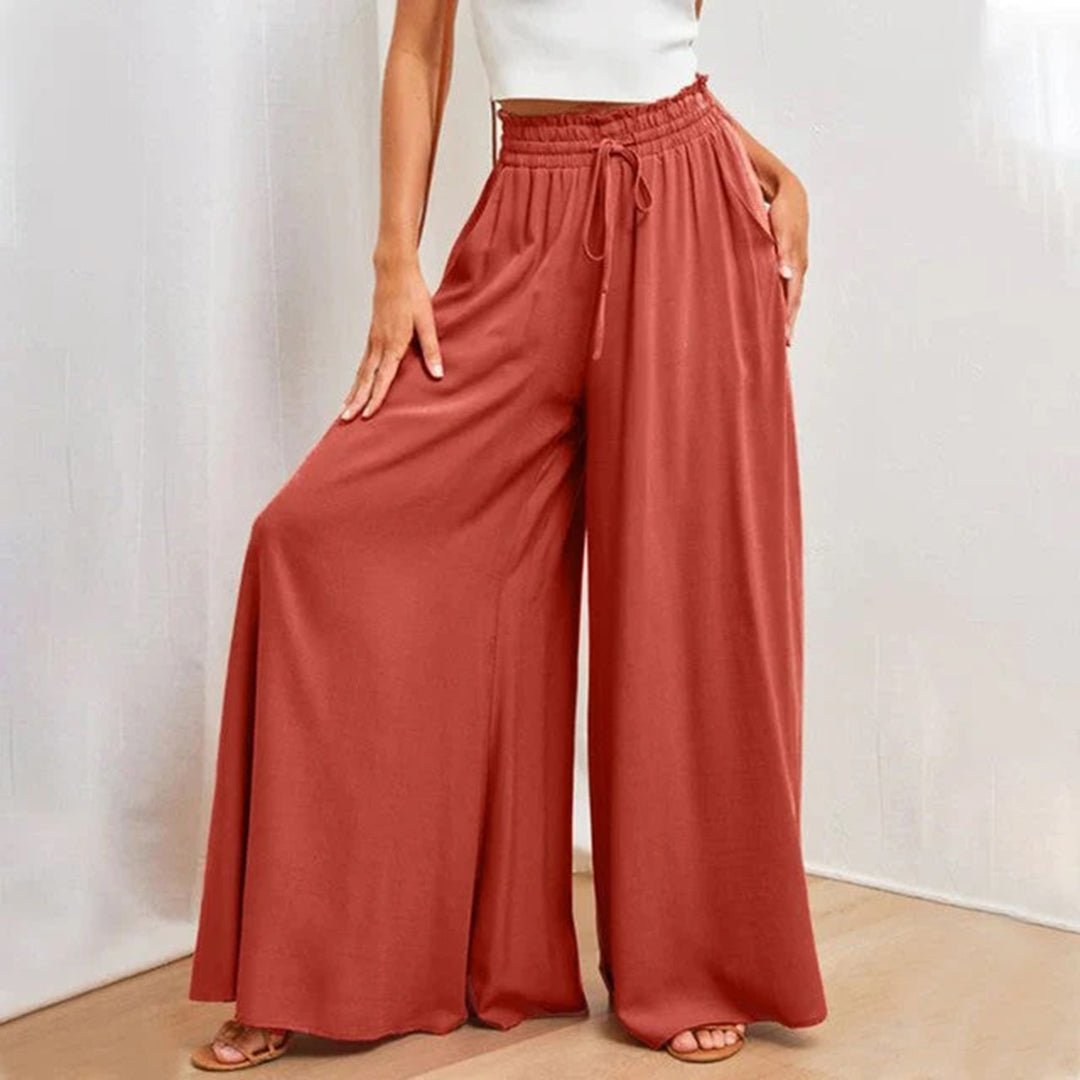 Da Donna Pantaloni Palazzo a Vita Alta con Gamba Ampia Fluida
