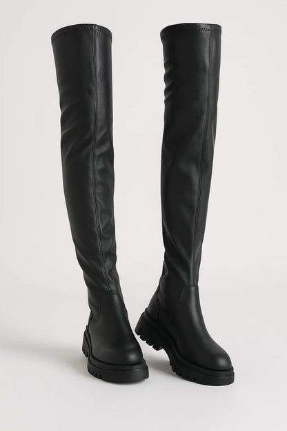 Da Donna Stivali Overknee con Suola Strutturata Minimal