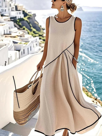 Da Donna Abito Maxi Smanicato con Gonna Ampia e Tasche