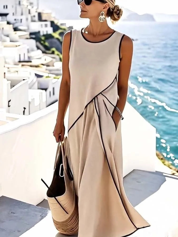 Da Donna Abito Maxi Smanicato con Gonna Ampia e Tasche