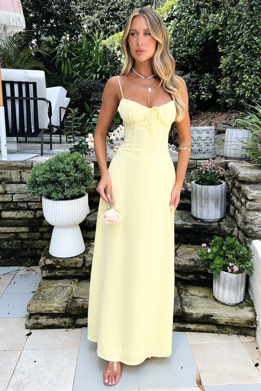 Da Donna Abito Maxi con Corpino Bustier e Dettaglio Nodo Frontale