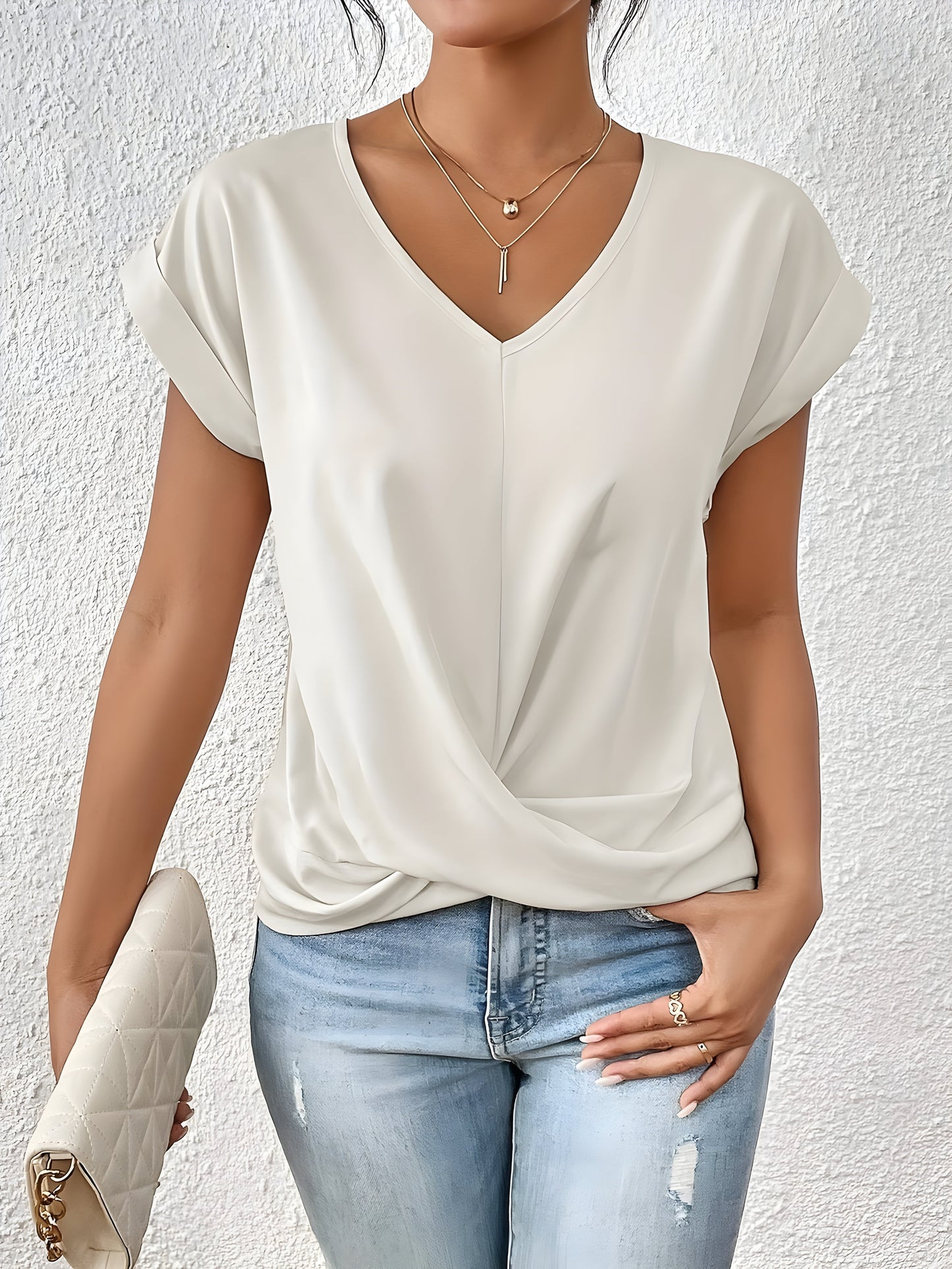 Da Donna Blusa Scollo V Drappeggio Relax Eleganza Moderna