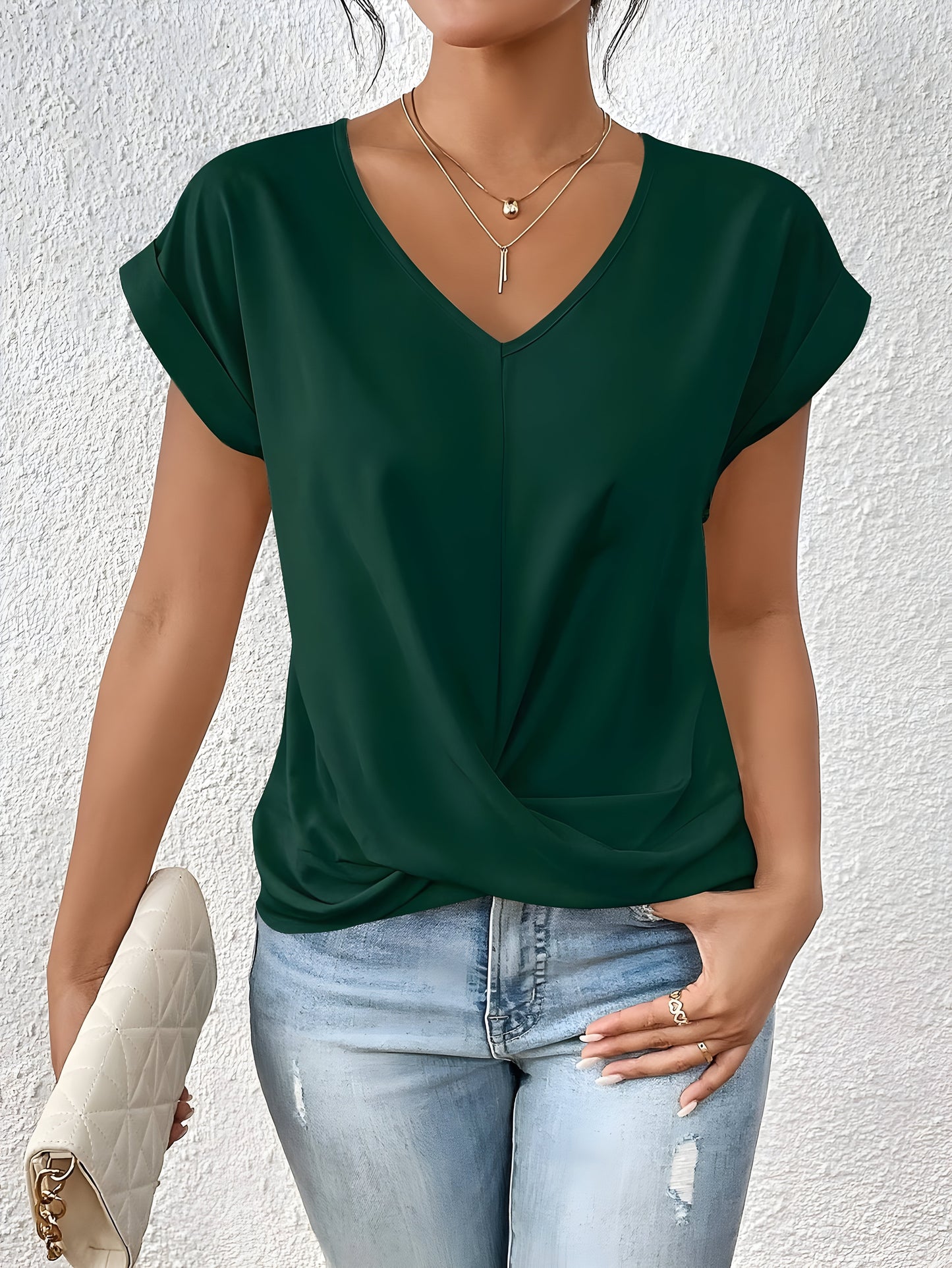 Da Donna Blusa Scollo V Drappeggio Relax Eleganza Moderna