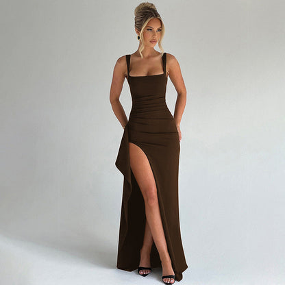 Da Donna Abito Maxi Elegante con Spacco Alto e Linea Sagomata
