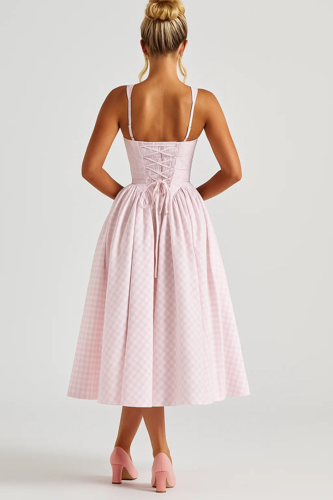 Da Donna Abito Midi Stampato con Scollo Quadrato e Gonna Ampia