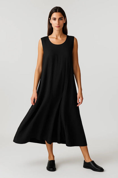 Da Donna Abito Maxi Svasato Senza Maniche con Scollo Rotondo