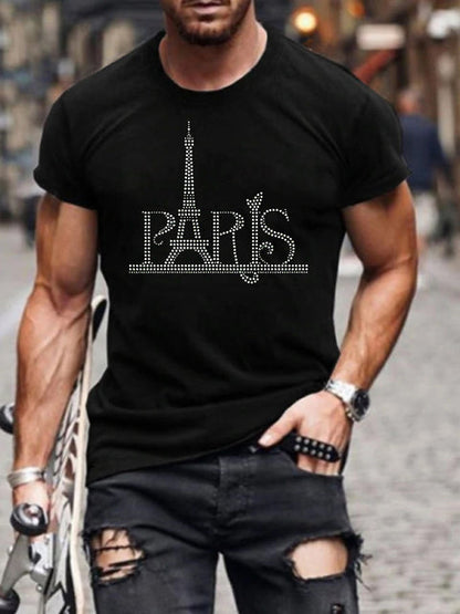 Da Uomo T-Shirt Grafica Croce Strass Urban Moderna