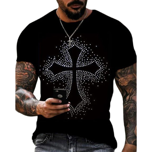Da Uomo T-Shirt Grafica Croce Strass Urban Moderna