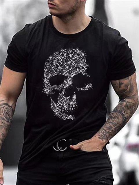 Da Uomo T-Shirt Grafica Croce Strass Urban Moderna