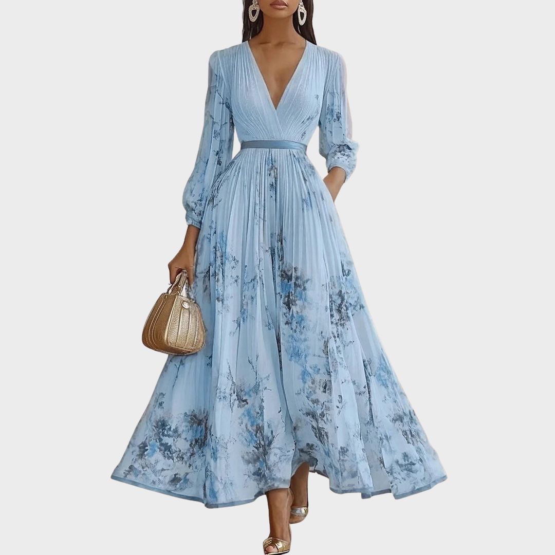Da Donna Abito Maxi Plissettato con Stampa Floreale Elegante