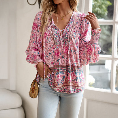 Da Donna Blusa Floreale Tie Front Linea Morbida Boho