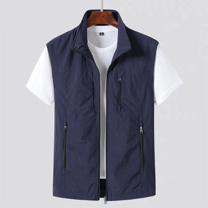 Uomo Gilet Leggero Zip Frontale Stile Utility Contemporaneo