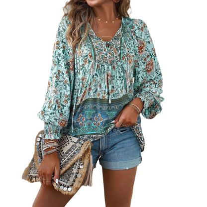 Da Donna Blusa Floreale Tie Front Linea Morbida Boho