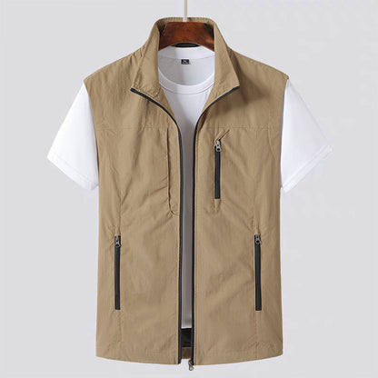 Uomo Gilet Leggero Zip Frontale Stile Utility Contemporaneo