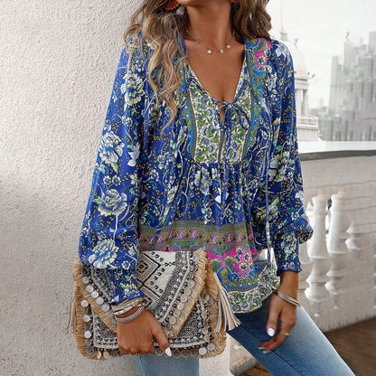 Da Donna Blusa Floreale Tie Front Linea Morbida Boho