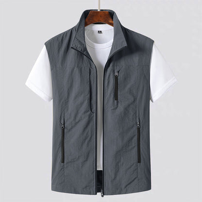 Uomo Gilet Leggero Zip Frontale Stile Utility Contemporaneo