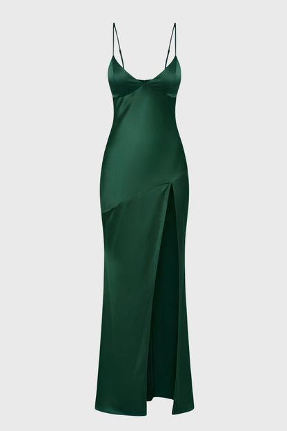 Da Donna Abito Elegante con Scollo a V Spacco alla Coscia Silhouette Maxi