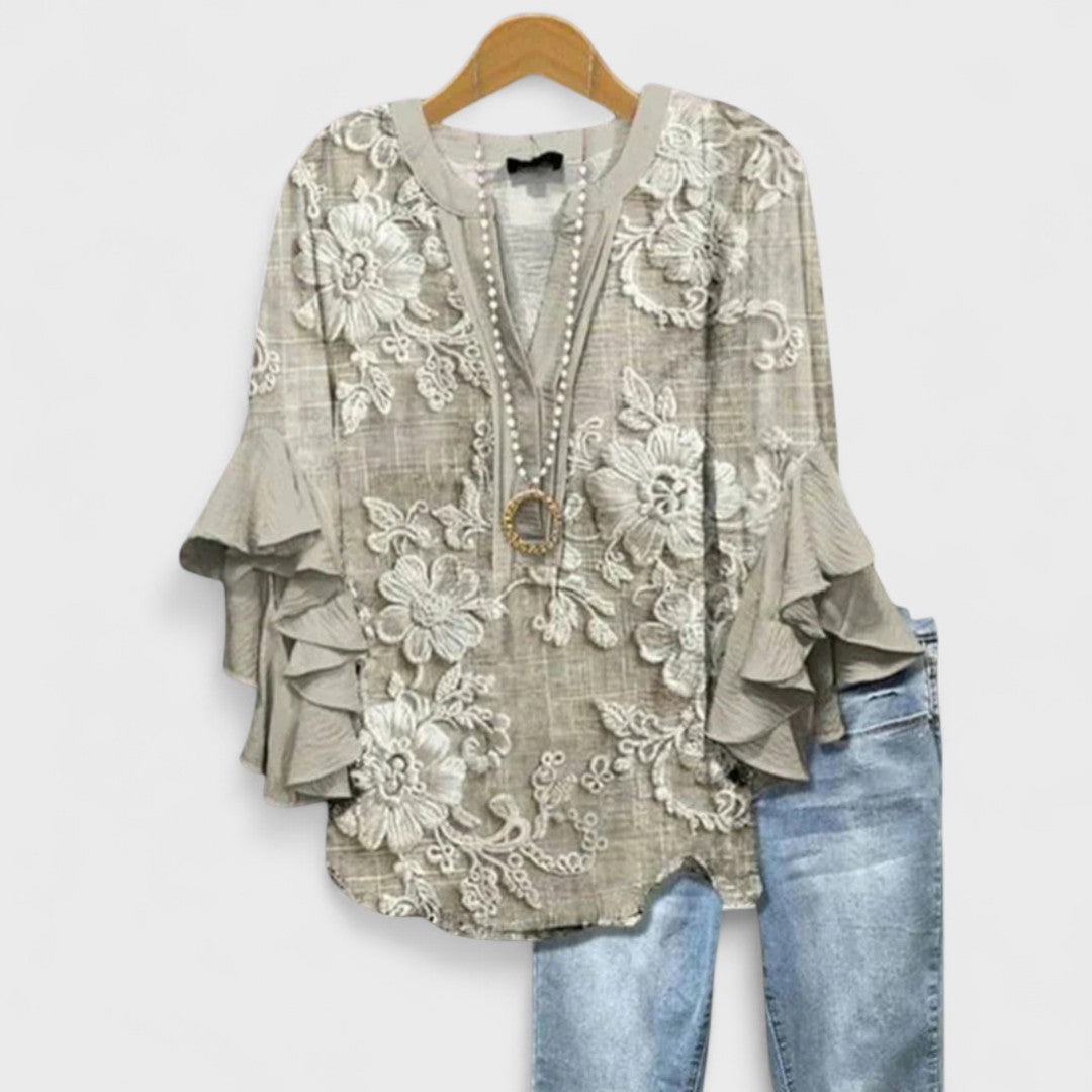 Da Donna Blusa Motivo Stampato Maniche Balze Relax Moderna