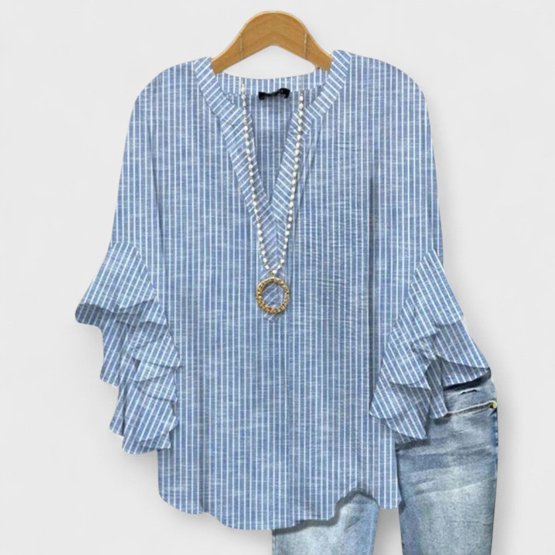 Da Donna Blusa Motivo Stampato Maniche Balze Relax Moderna