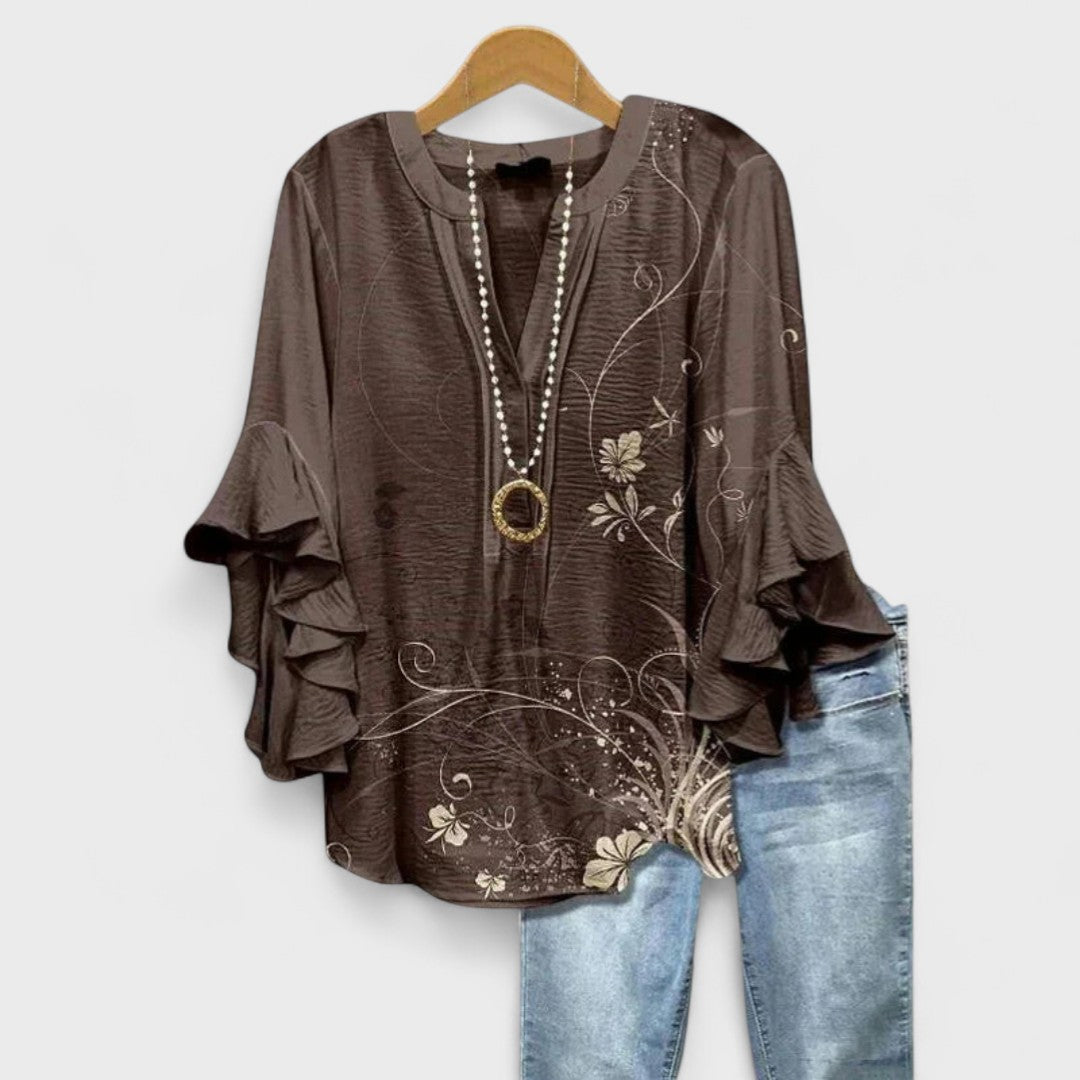 Da Donna Blusa Motivo Stampato Maniche Balze Relax Moderna