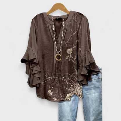 Da Donna Blusa Motivo Stampato Maniche Balze Relax Moderna