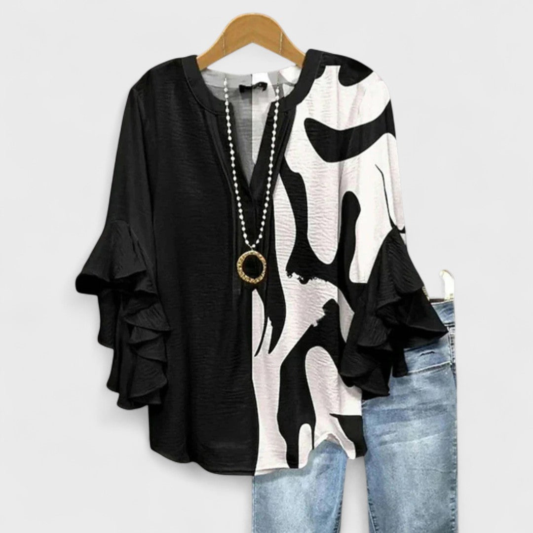 Da Donna Blusa Motivo Stampato Maniche Balze Relax Moderna