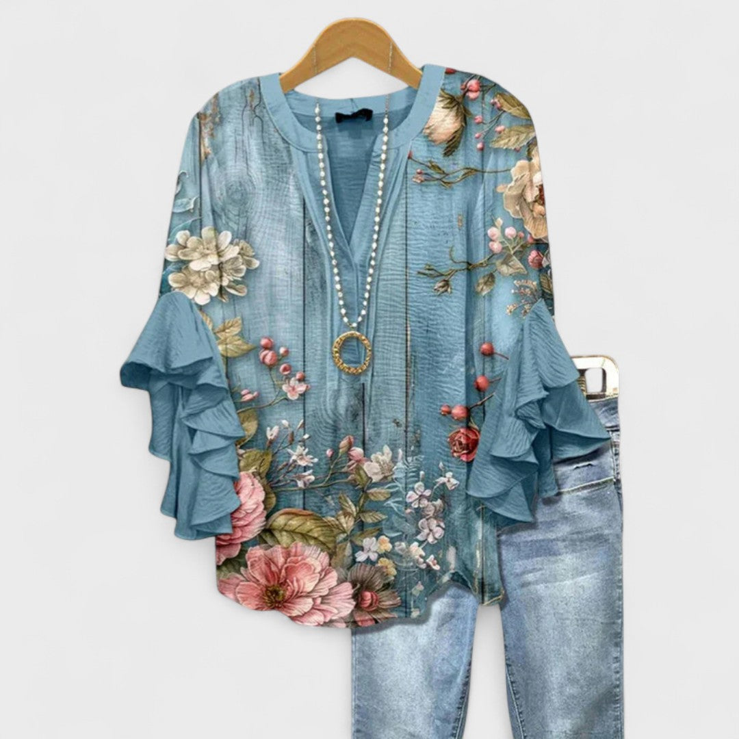 Da Donna Blusa Motivo Stampato Maniche Balze Relax Moderna